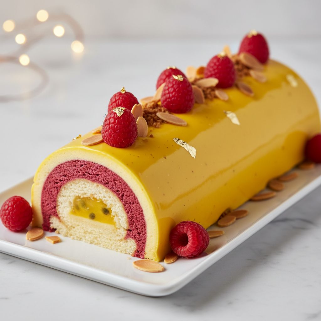 Bûche passion framboises amandes : la recette complète pour un dessert de fête