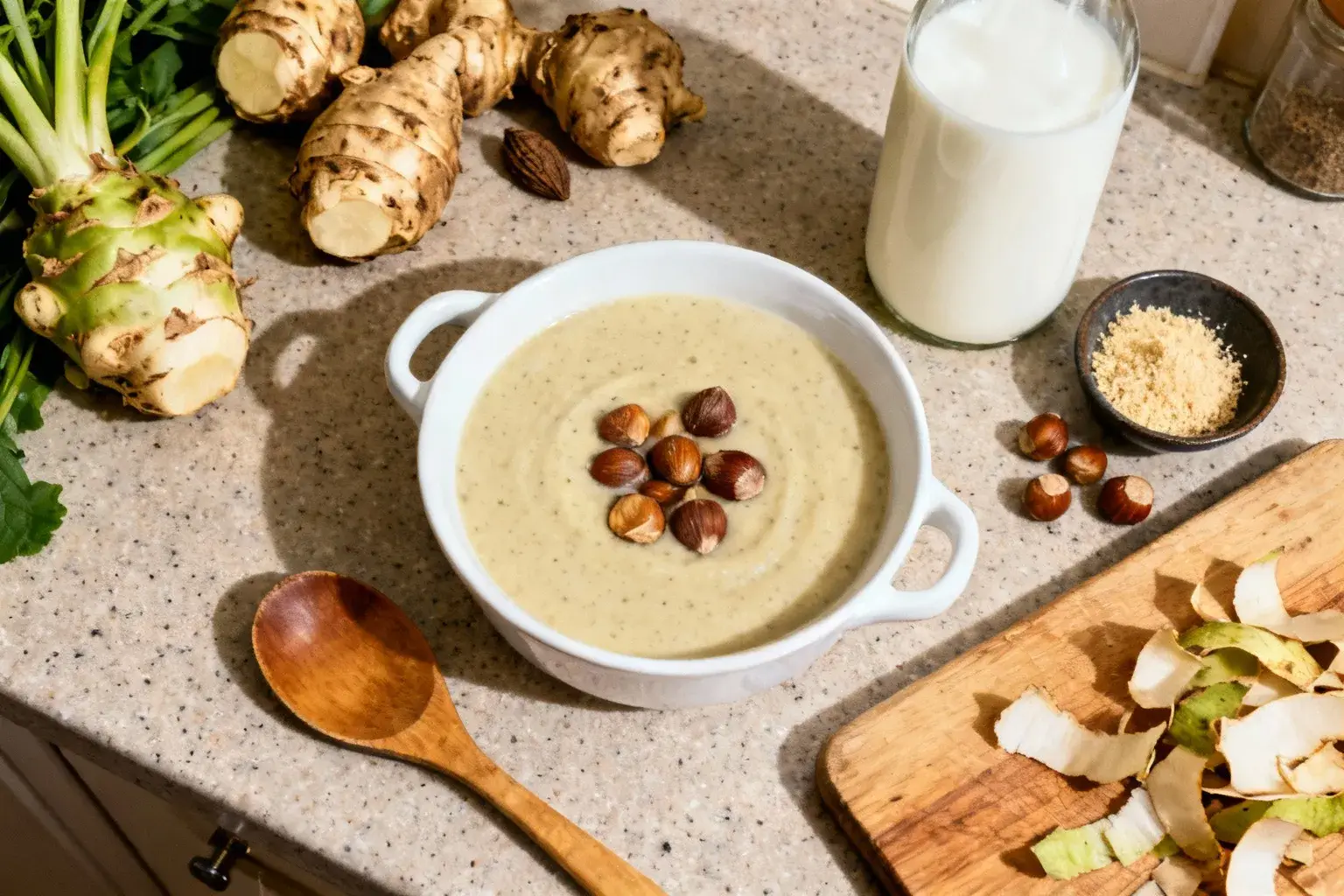 Ce litre de lait entier transforme le velouté de topinambours selon Lignac