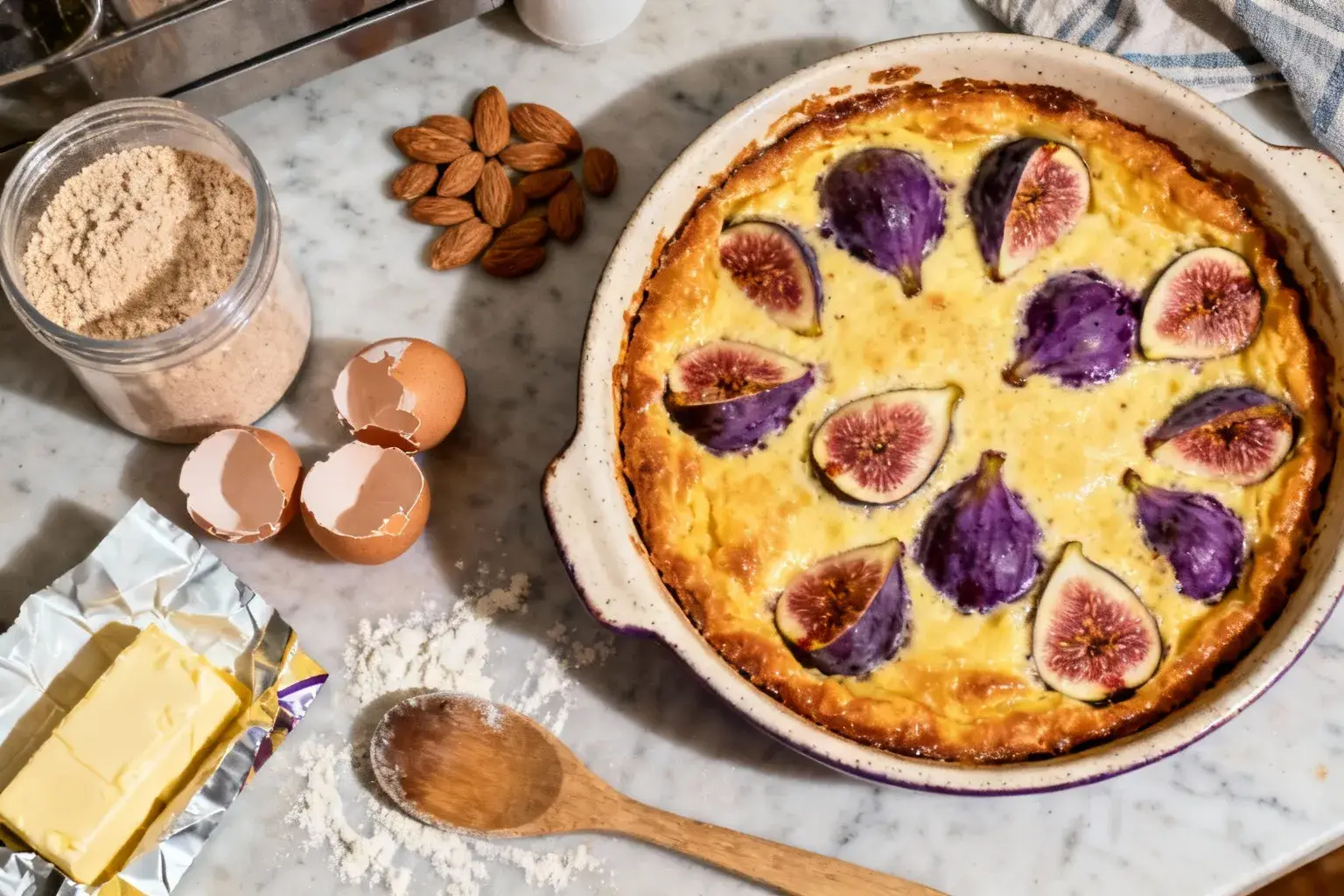 La poudre d’amande de Cyril Lignac transforme ce clafoutis aux figues en dessert de chef