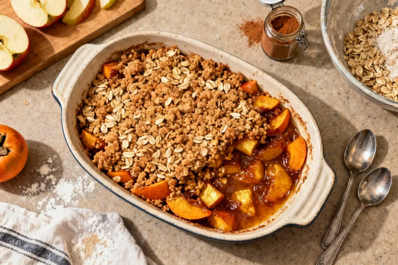 25 astuces de Chef Simon pour ce crumble pomme-kaki qui bluffera vos invités