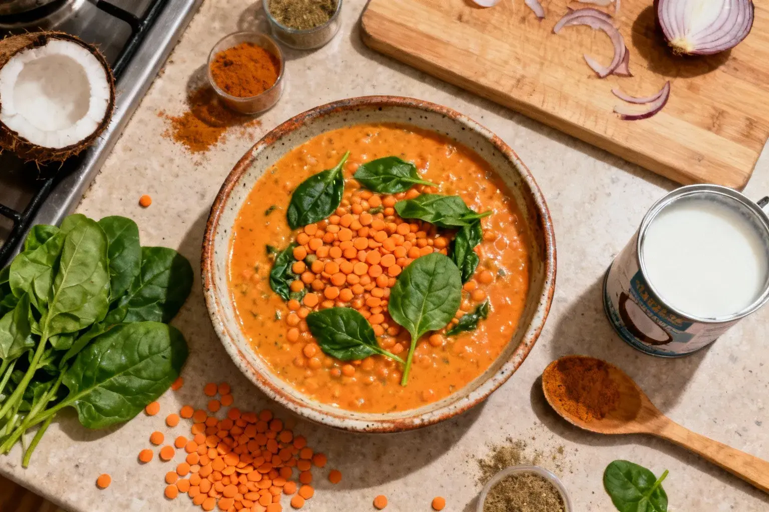Ce curry aux lentilles corail révèle 10,6g de protéines par portion sans aucun cholestérol
