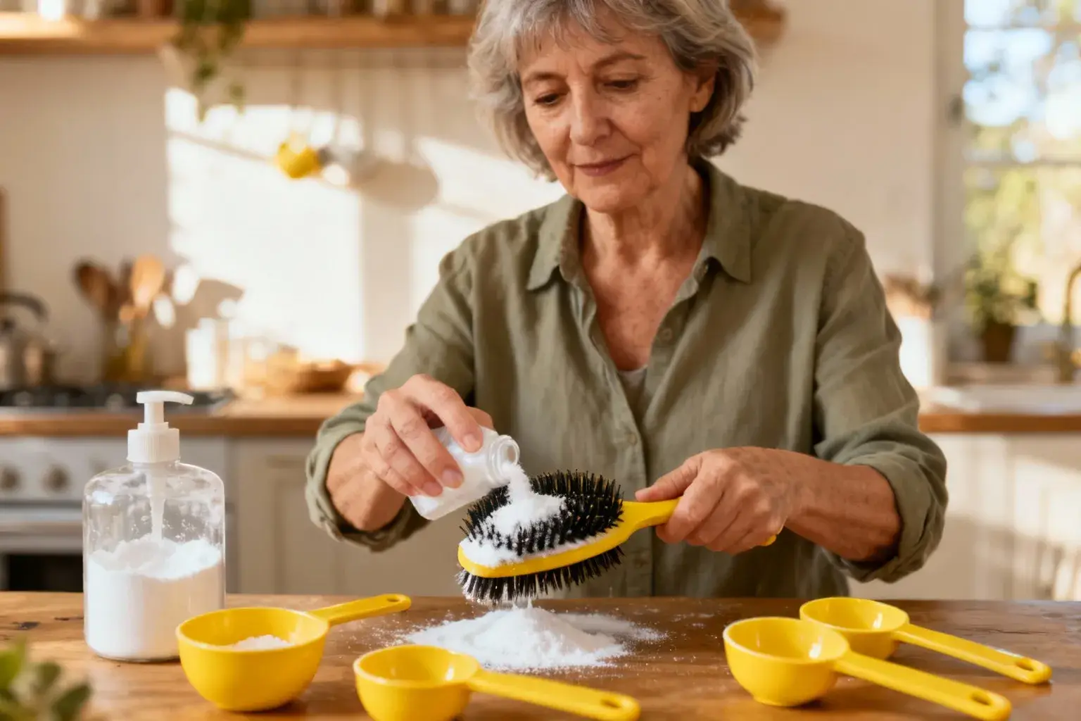 4 cuillères de bicarbonate dans 1L transforment vos brosses sales en 3 heures